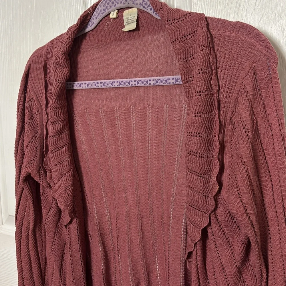 MOTH mauve dust rose knit cardigan scallop hem shawl collar size Small cotton
